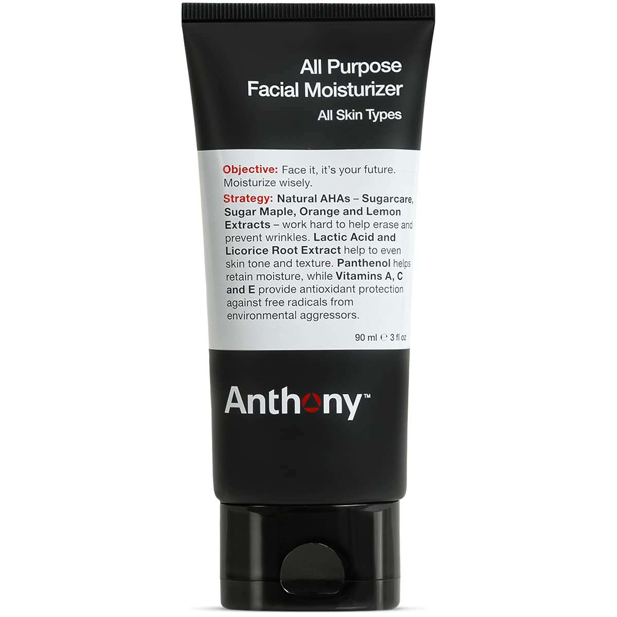 Anthony All-Purpose Facial Moisturizer – Men’s Hydrating Lotion for Dry Skin – Lightweight Non-Comedogenic Anti-Aging Formula – 3 Fl Oz